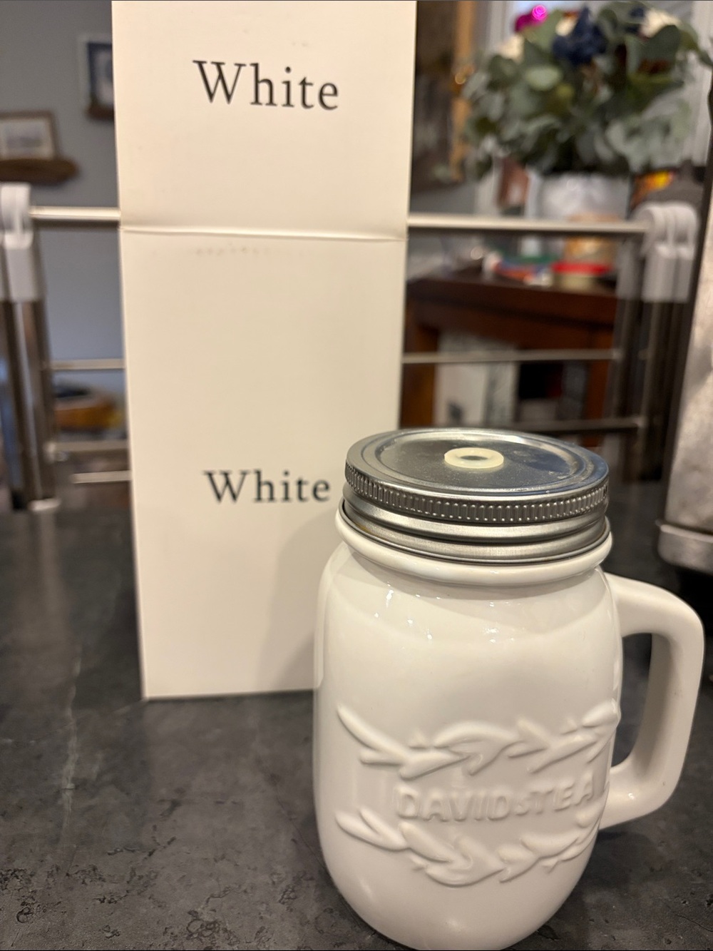 BNWT White DavidsTea Ceramic Mason Mug with Handle